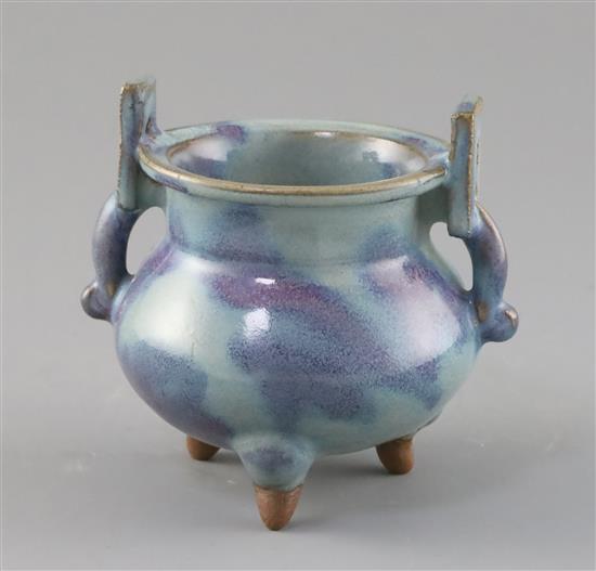 A Chinese Jun type tripod censer, Song dynasty or later, H. 11cm